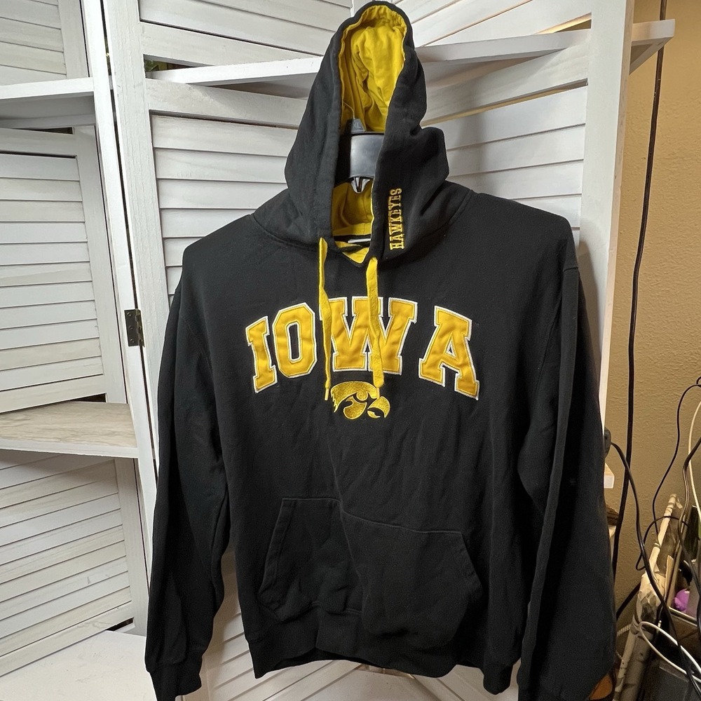 Iowa Hawkeyes Hoodie Stadium Athletics Black Gold Hooded Sweatshirt Unisex M VGC